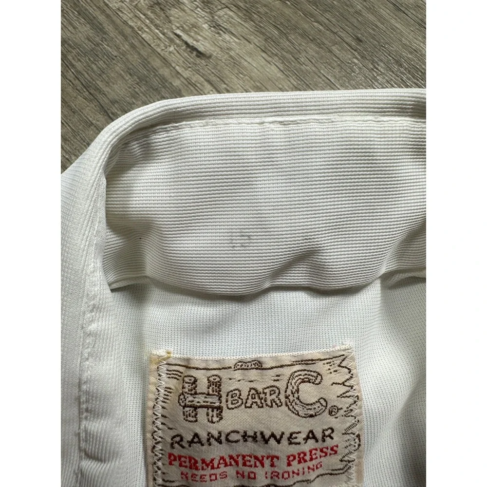 Vtg H BAR C Western Shirt Mens Wagon Wheel Pearl Snap Permanent Press‎ White